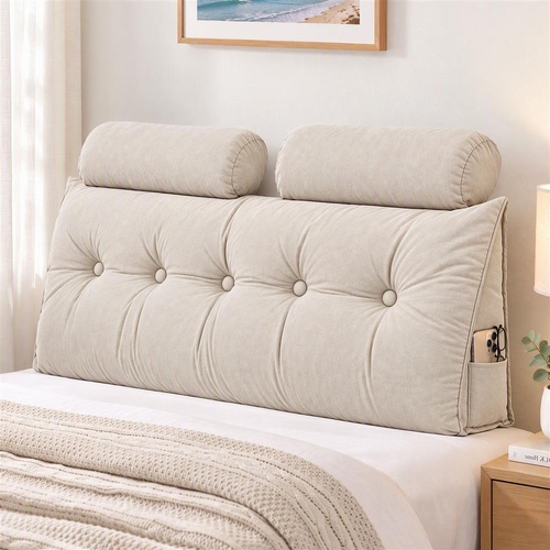 Artiss Headboard Pillow Double Wedge Backrest Triangular with 2 Cushions Beige