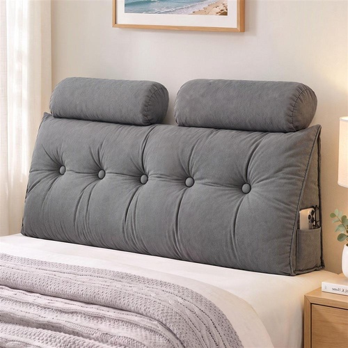 Artiss Headboard Pillow Double Wedge Backrest Triangular with 2 Cushions Grey