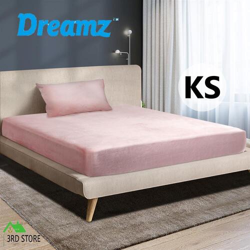 DreamZ Fitted Bed Sheet Set Pillowcase Flannel King Single Size Winter Warm Pink