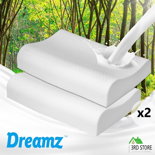 Dreamz 2x Natural Latex Pillow Removable Cover Memory Down Luxurious B-shape