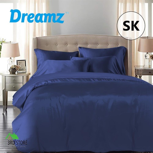 DreamZ Silky Satin Quilt Cover Set Bedspread Pillowcases Summer Super King Blue