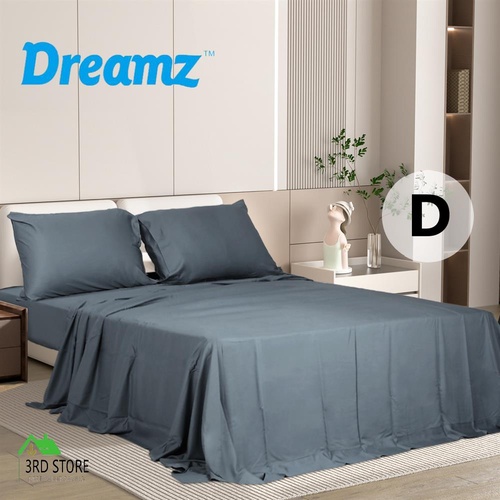 Dreamz 4pcs Double Size 100% Bamboo Bed Sheet Set in Charcoal Colour