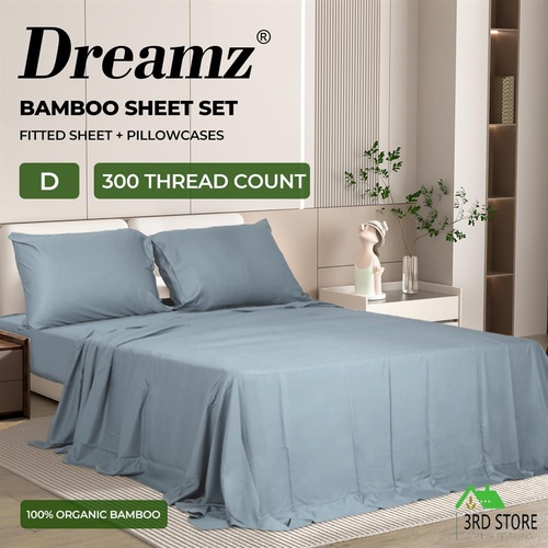 Dreamz Bamboo Sheet Set Fitted Pillowcase Double Grey