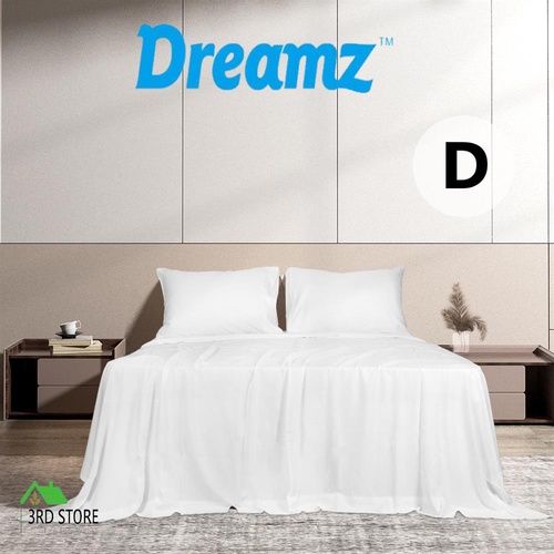Dreamz 4pcs Double Size 100% Bamboo Bed Sheet Set in White Colour