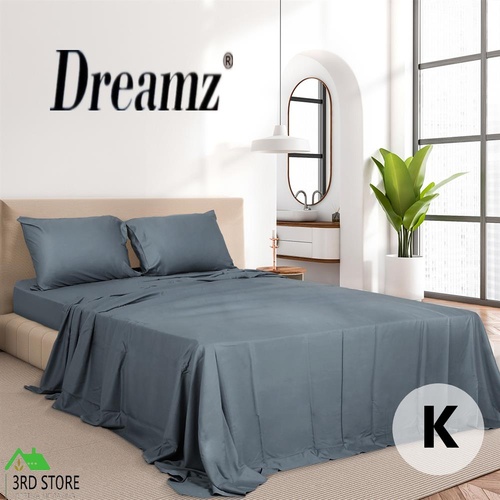 Dreamz 4pcs King Size 100% Bamboo Bed Sheet Set in Charcoal Colour
