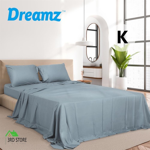 Dreamz 4pcs King Size 100% Bamboo Bed Sheet Set in Grey Colour