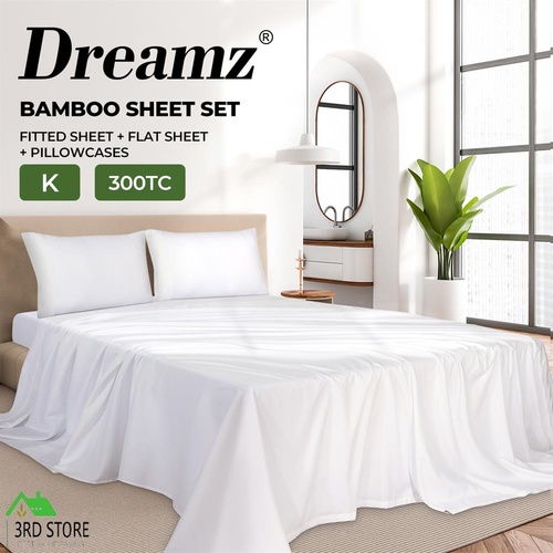 Dreamz 4pcs King Size 100% Bamboo Bed Sheet Set in White Colour
