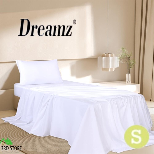 Dreamz 3pcs Sinigle Size 100% Bamboo Bed Sheet Set White Colour Single