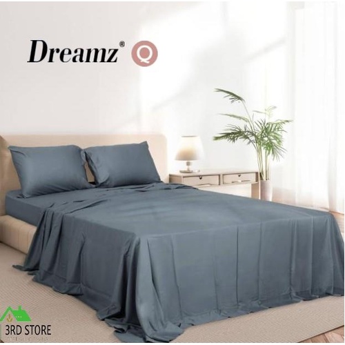 Dreamz 3PCS Queen Size 100% Bamboo Bed Sheet Set Charcoal