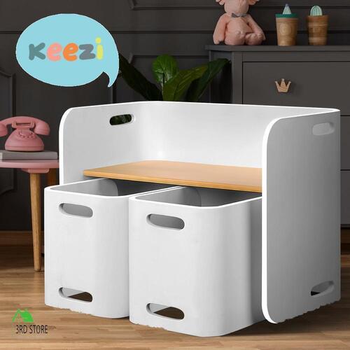 Keezi 3 PCS Kids Table and Chairs Set Children Activity Play Toy Storage Desk