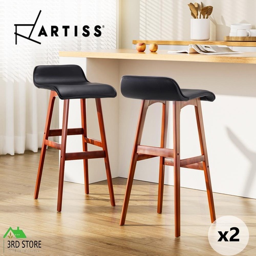 Artiss 2 x Bentwood Bar Stools Wooden Bar Stool Chairs Kitchen Leather Black