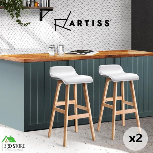 Artiss 2 x Bentwood Bar Stools Wooden Bar Stool Chairs Kitchen Leather White