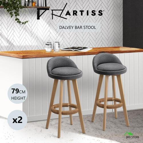 Artiss 2x Kitchen Bar Stools Wooden Stool Chairs Swivel Barstools Fabric Grey
