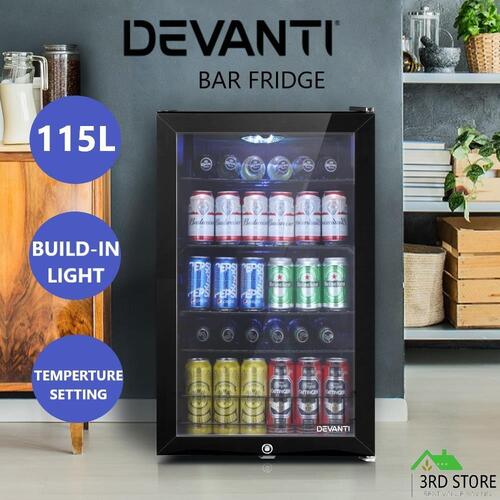 Devanti Bar Fridge Glass Door Mini Freezer Fridges 115L Countertop Beverage