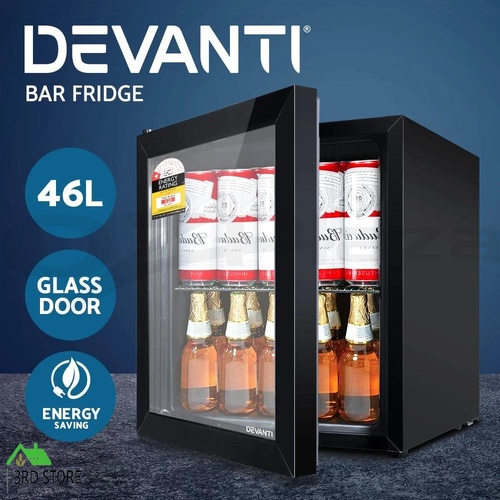 Devanti 46L Glass Bar Fridge Door Mini Countertop Freezer Fridges Bottle Cooler