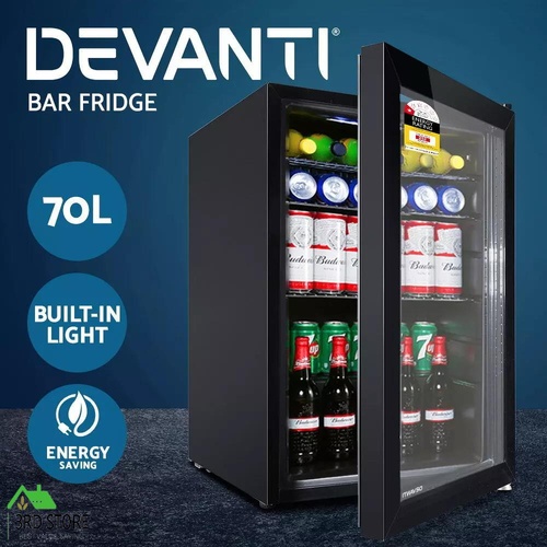 Devanti Bar Fridge Glass Door 70L Mini Freezer Countertop Beverage Fridges