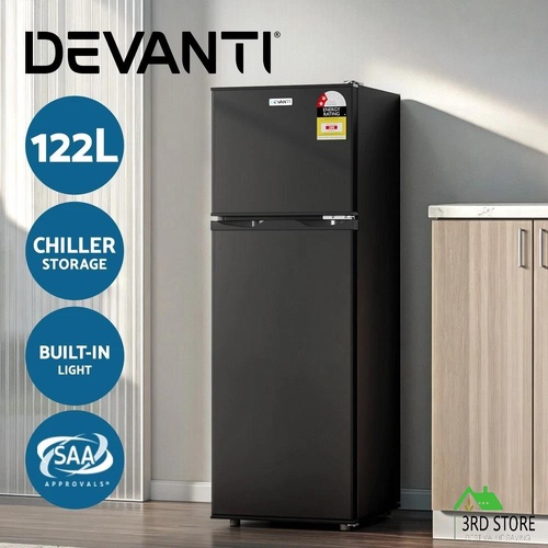 RETURNs Devanti 122L Two Door Bar Fridge Mini Fridge with Freezer Black
