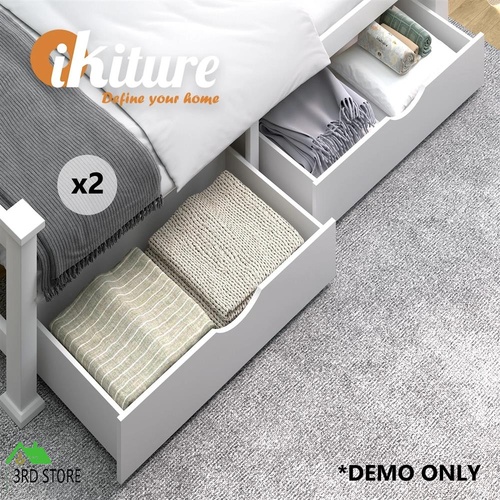 Oikiture Storage Drawers Trundle for Wooden Bed Frame Base Timber White 2X