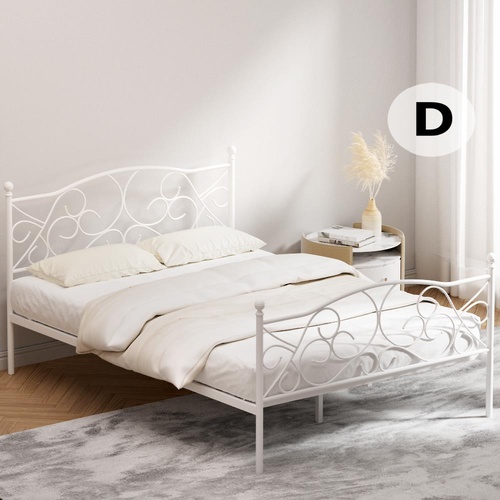 Artiss Bed Frame Double Size Metal Base Mattress Platform Foundation White GROA