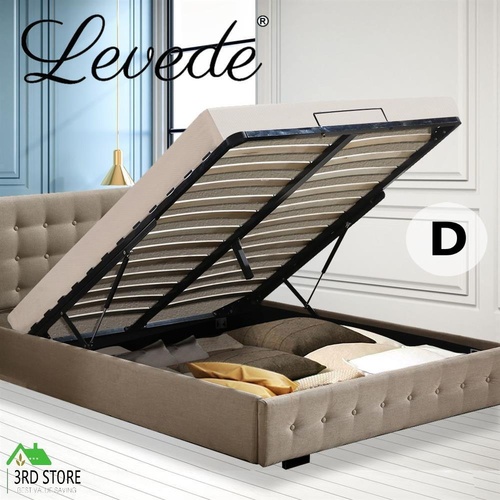 Levede Bed Frame Base With Storage Gas Lift Double Wooden Base BEIGE