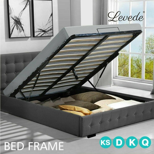 Levede PU Leather Gas Lift Bed Frame with Storage Capacity Double Dark Grey