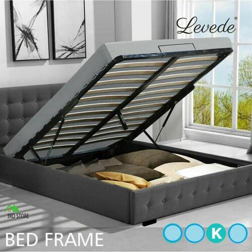 Levede Gas Lift Bed Frame with Storage Capacity King Size Dark Grey