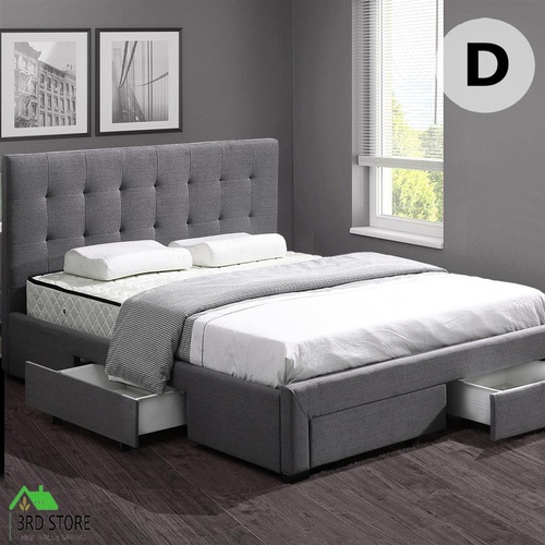 RETURNs Levede Bed Frame Base With Storage Drawer Mattress Wooden Fabric Double Grey
