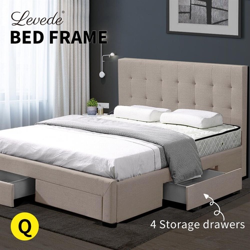 Levede Bed Frame Platform Queen Size Headboard Twin Wood Full Upholstered Tyra