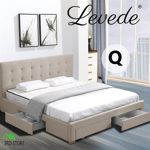 RETURNs Levede Bed Frame Platform Queen Size Headboard Twin Wood Full Upholstered Tyra