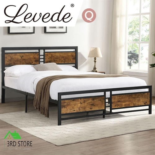 Levede Metal Bed Frame Queen Size Mattress Base Platform Wooden Headboard Black