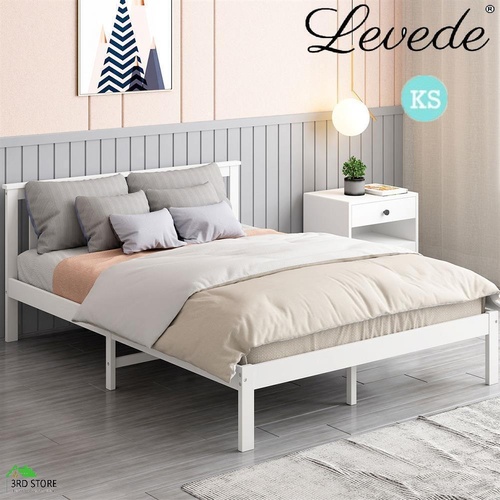 Levede Wooden Bed Frame King Single Full Size Mattress Base Timber White