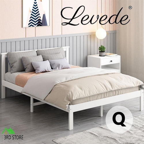 Levede Wooden Bed Frame Queen Full Size Mattress Base Timber White