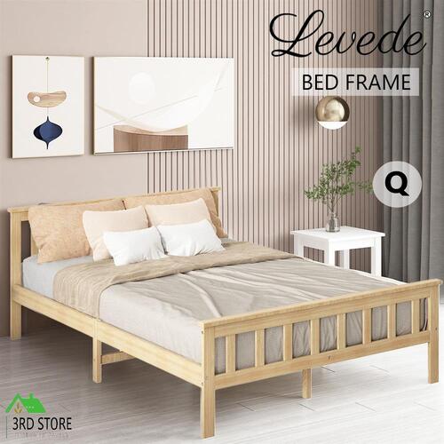 Levede Wooden Bed Frame Queen Size Mattress Base Solid Timber Pine Wood Natural