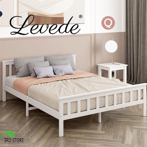 Levede Wooden Bed Frame Queen Size Mattress Base Solid Timber Pine Wood White