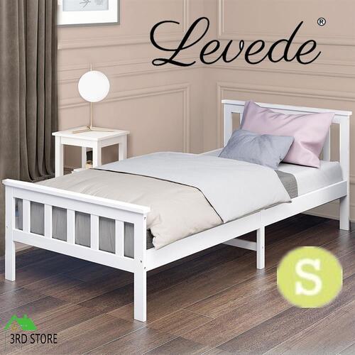 Levede Wooden Bed Frame Single Size Mattress Base Solid  Pine Wood White