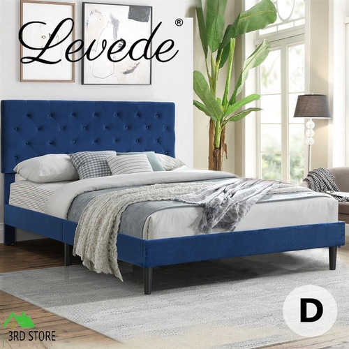 Levede Bed Frame Double Size Mattress Base Platform Wooden Velevt Headboard Blue