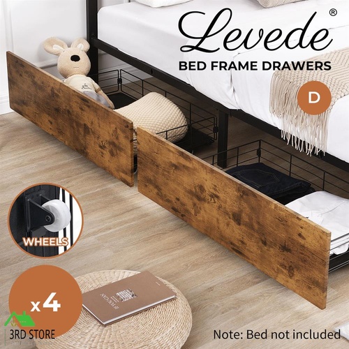 Levede 4 Double Bed Frame Storage Drawers Metal Wooden Wood Bonus Bottom Mat