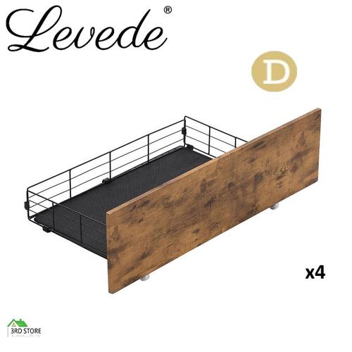 Levede 4 Double Bed Frame Storage Drawers Metal Wooden Wood Bonus Bottom Mat