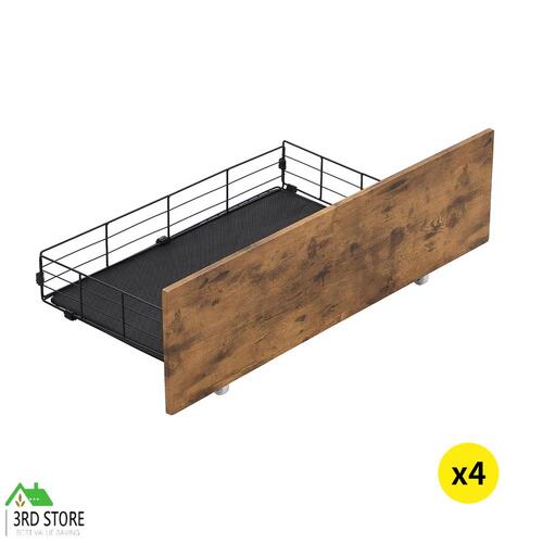 Levede Metal Bed Frame Mattress Base Storage Wooden 4x Queen Drawers Industrial