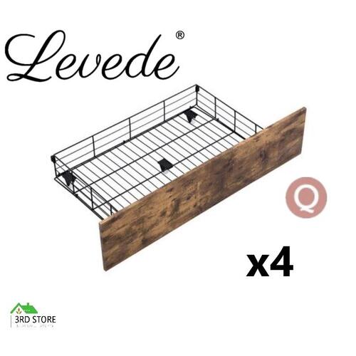 Levede Metal Bed Frame Mattress Base Storage Wooden 4x Queen Drawers Industrial