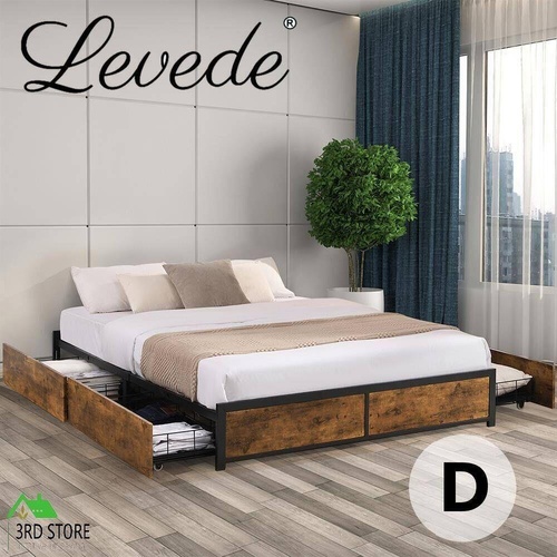 Levede Metal Bed Frame Mattress Base Platform Wooden 4 Drawers Double