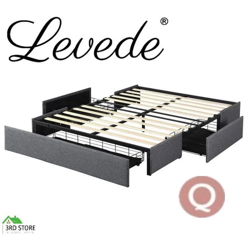 Levede Bed Frame Queen Size Fabric Mattress Base 3 Storage Drawer DIY Headboard