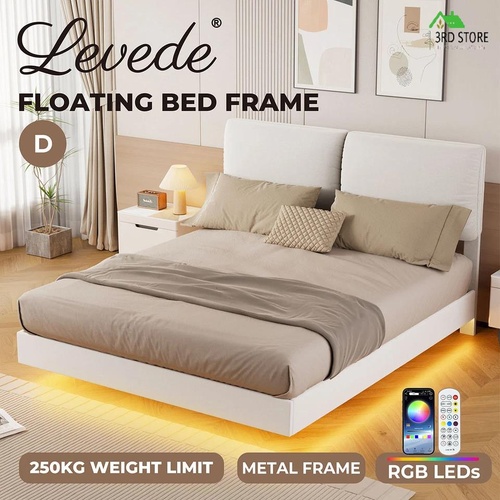 Levede Floating Bed Frame With RGB LED Light Headboard Base Platform Double