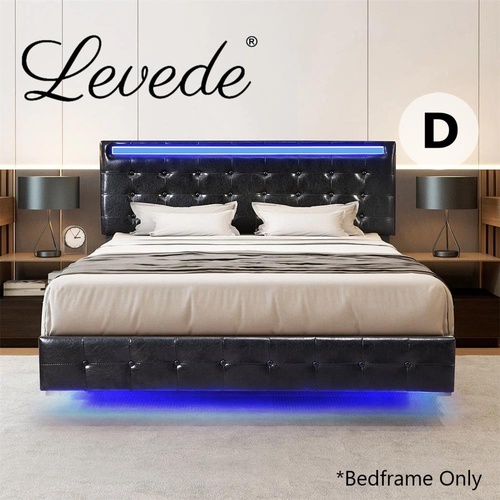 Levede Floating Bed Frame Double with Headboard LED Lights Mattress Base