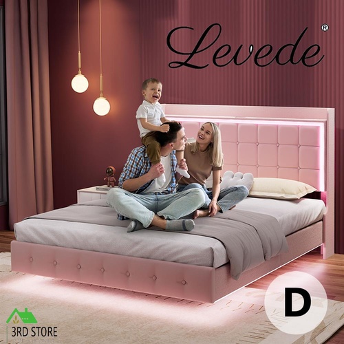Levede Double Floating Bed Frame With RGB LED Light Headboard USB Charge