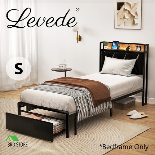 Levede Single Bed Frame Leather Headboard RGB 2 Drawers