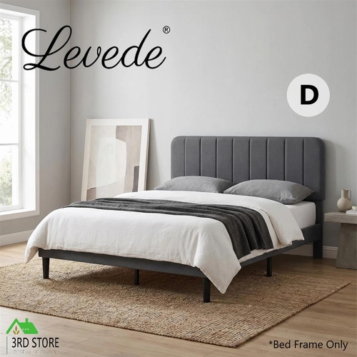 Levede Double Bed Frame Upholstered Adjustable Headboard Bed Platform Dark Grey