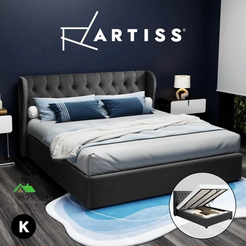 Artiss Bed Frame King Size Gas Lift Base With Storage Mattress Fabric - Charcoal
