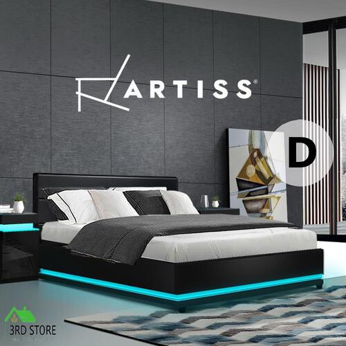 Artiss RGB LED Bed Frame Double Full Size Gas Lift Base Storage Leather LUMI