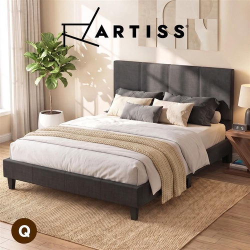 Artiss Bed Frame Queen Size Base Mattress Platform Fabric Wooden Charcoal NEO